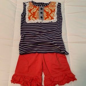 Persnickety shirt with matching ruffle shorts Sz 6